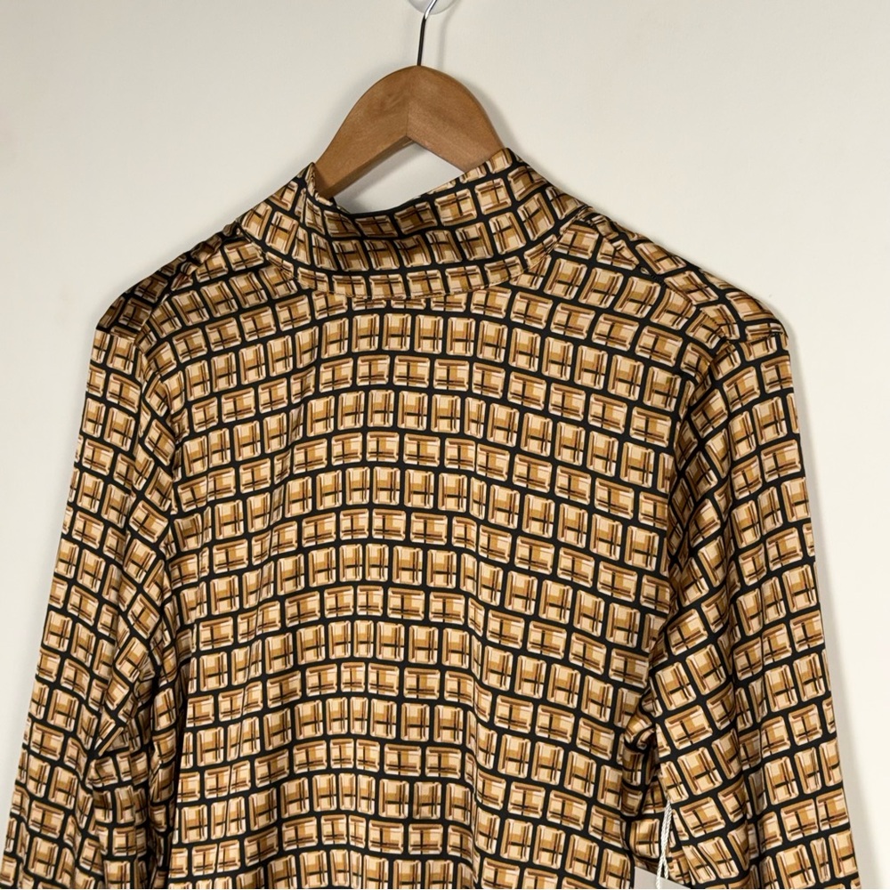 Worthington diamond geometric print bow tie mock neck balloon sleeve top NWT - Picture 3 of 11